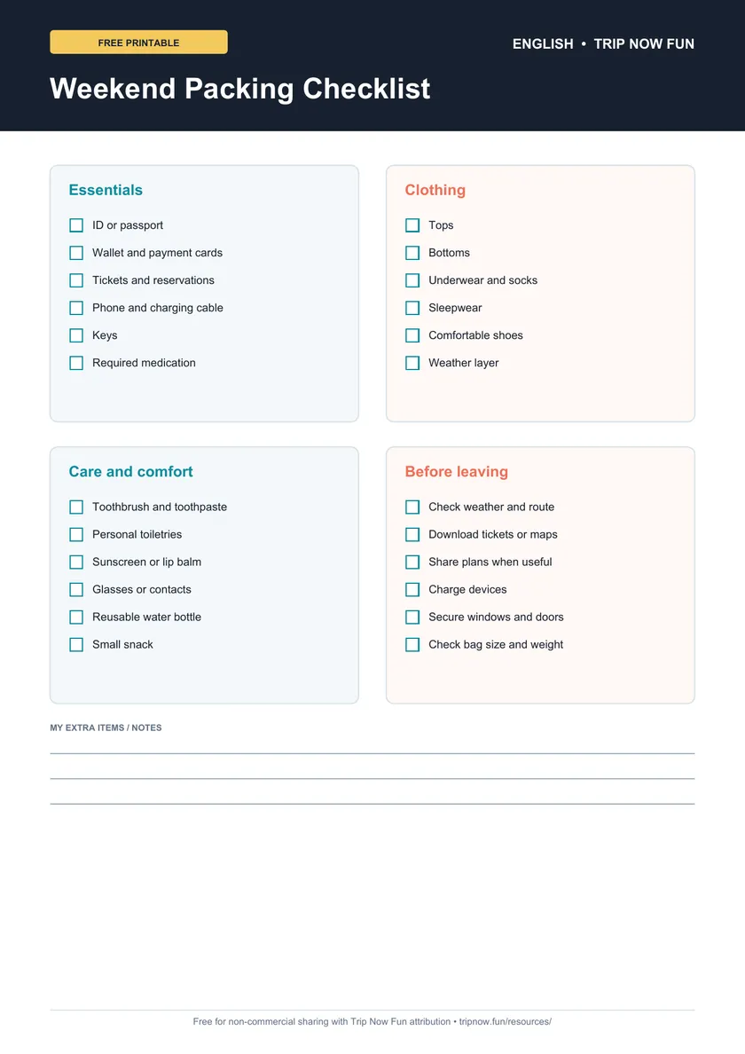 Resource preview: Weekend Packing Checklist